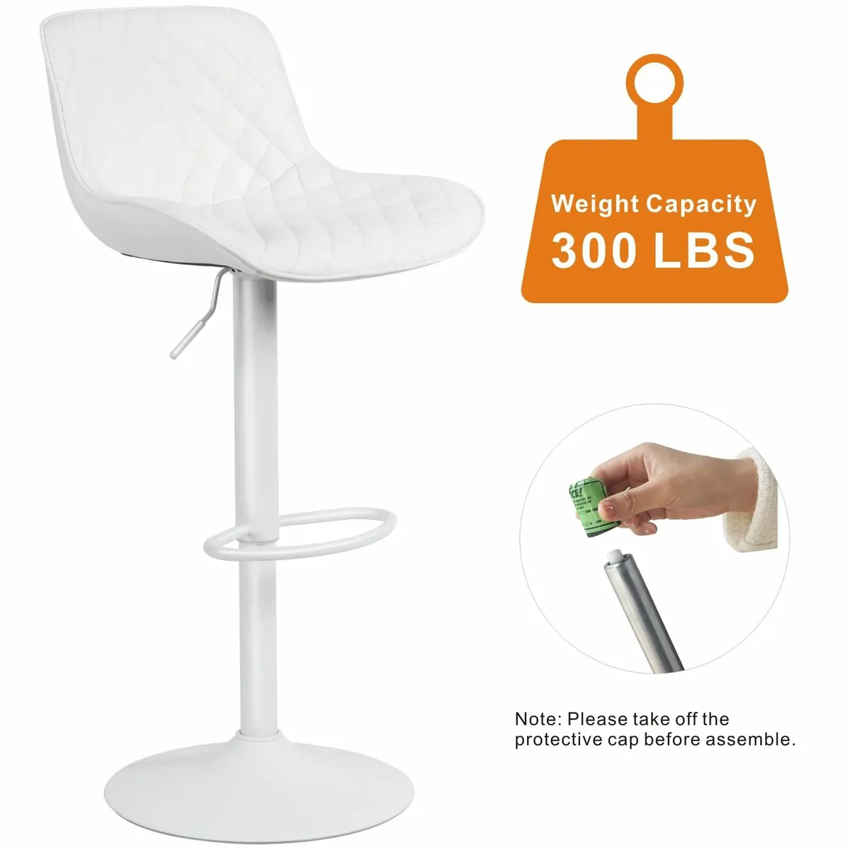 Set of 2 Bar Stools Adjustable Counter PU Leather - Image 3