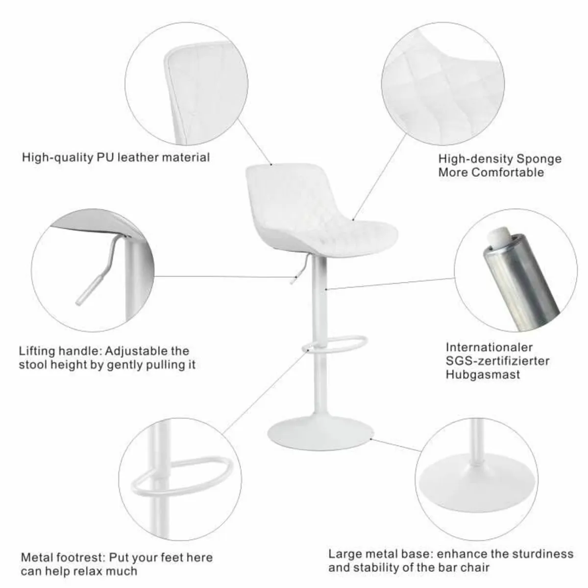 Set of 2 Bar Stools Adjustable Counter PU Leather - Image 4