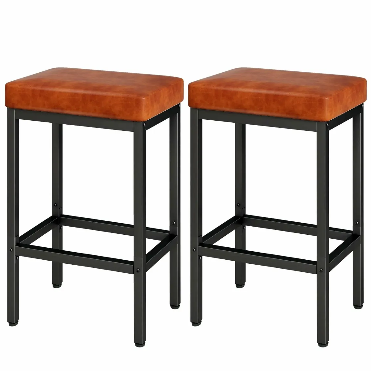 Bar Stools Set of 2 Caramel Brown Leather Kitchen - Image 2
