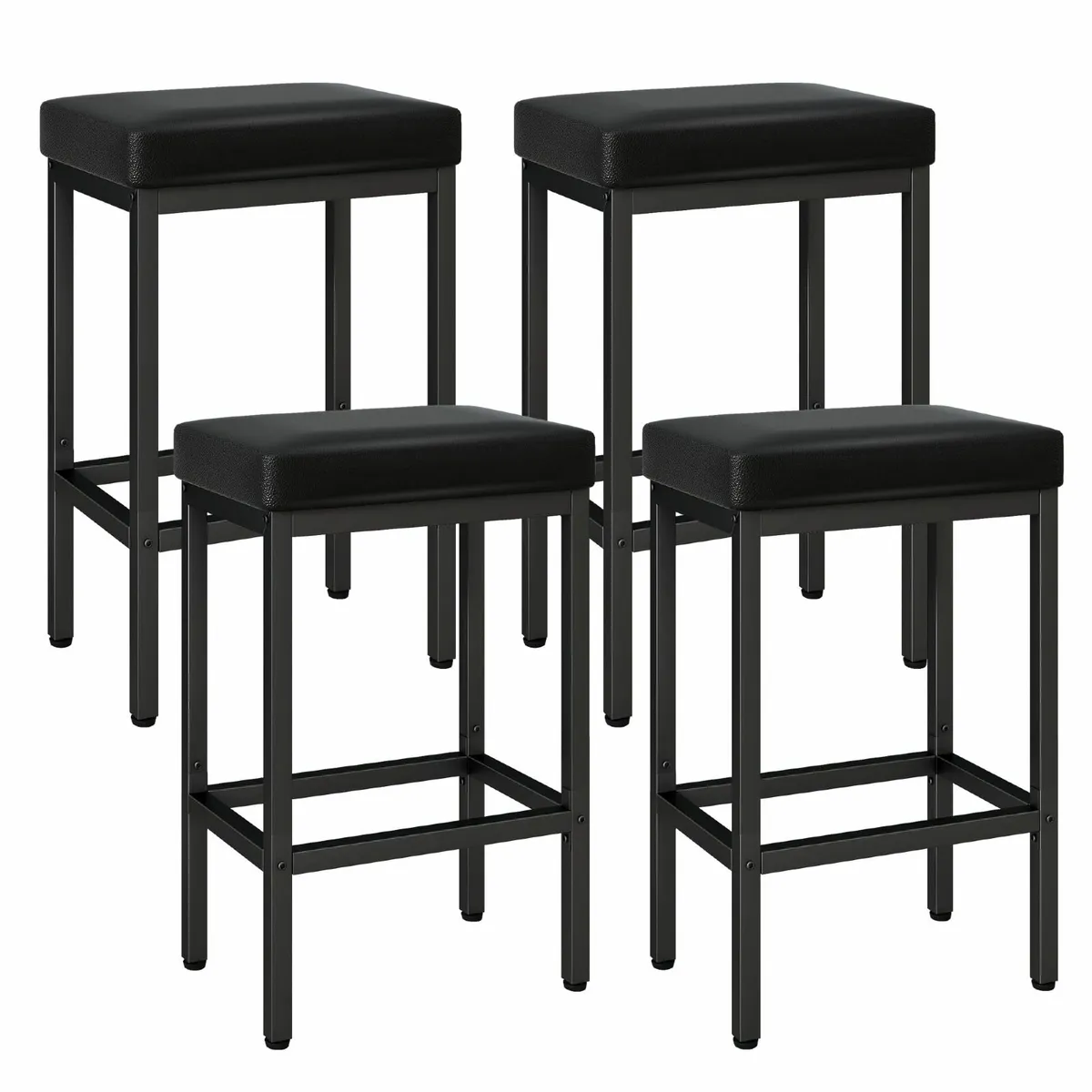 Set of 4 Bar Stools Black Breakfast Kitchen - Image 2