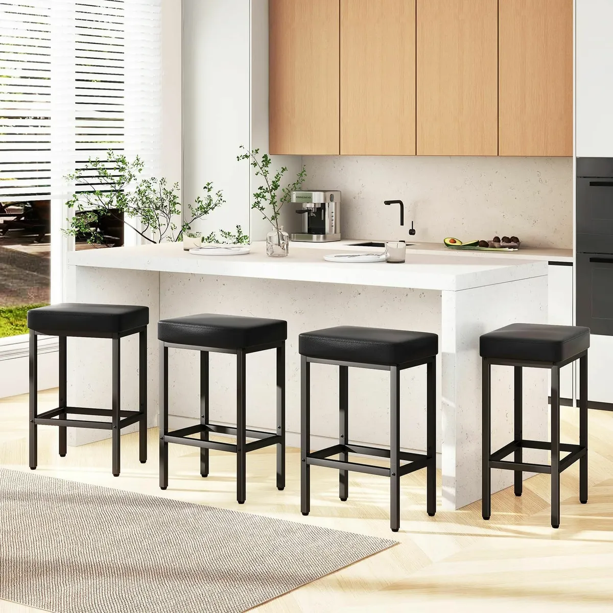 Set of 4 Bar Stools Black Breakfast Kitchen - Image 1