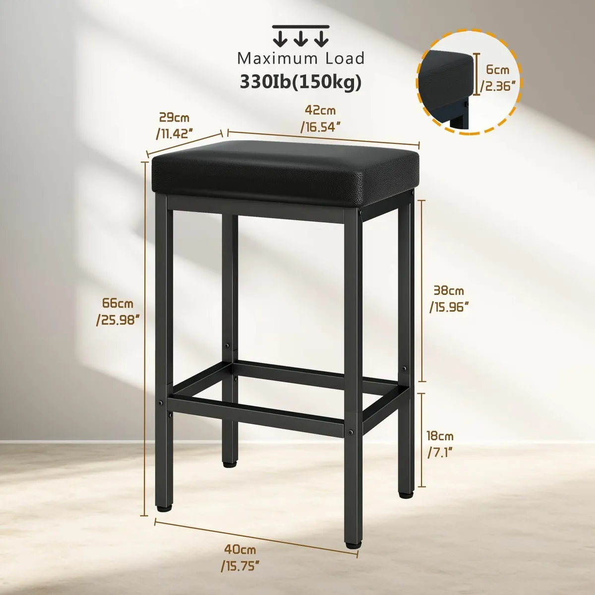Set of 4 Bar Stools Black Breakfast Kitchen - Image 3