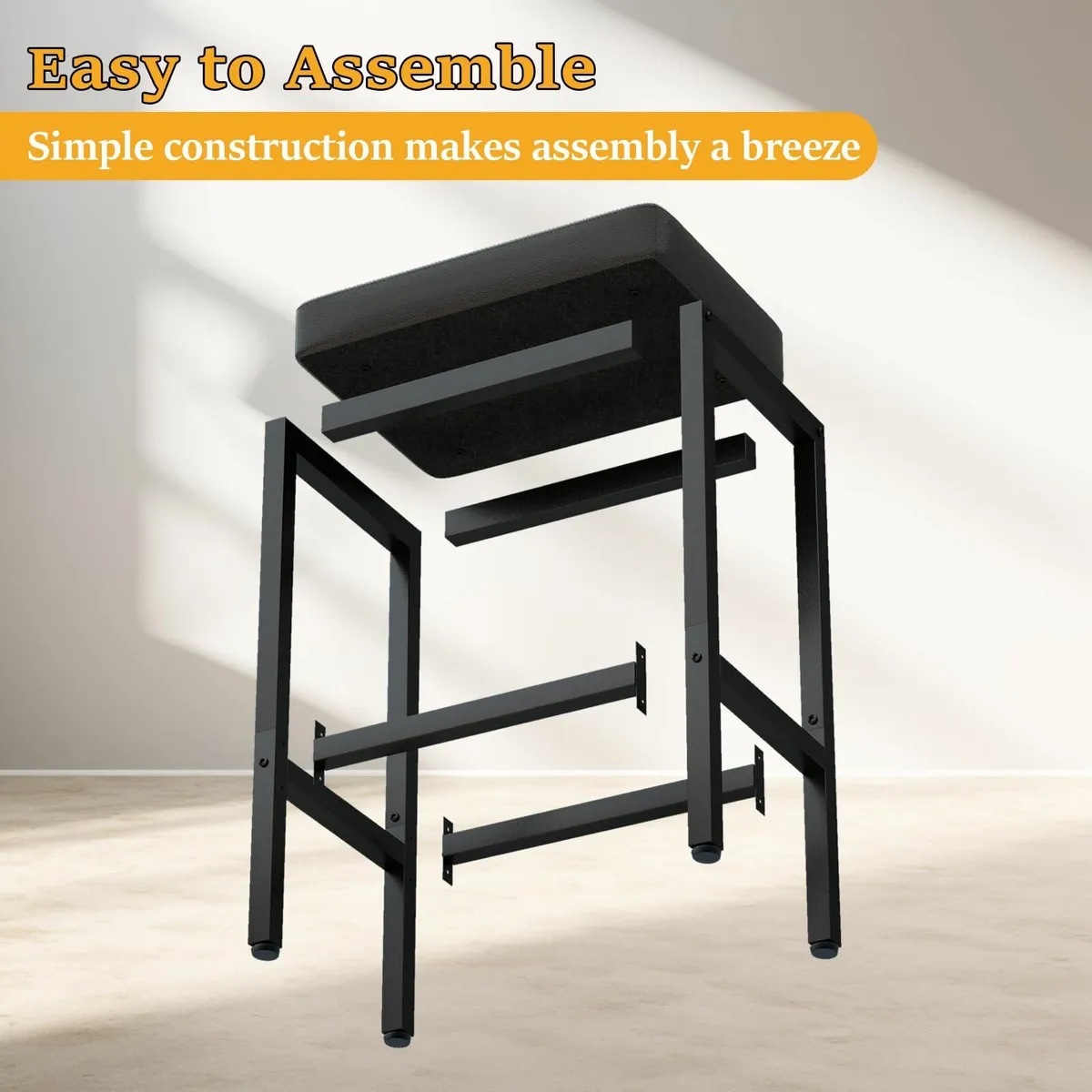 Set of 4 Bar Stools Black Breakfast Kitchen - Image 4