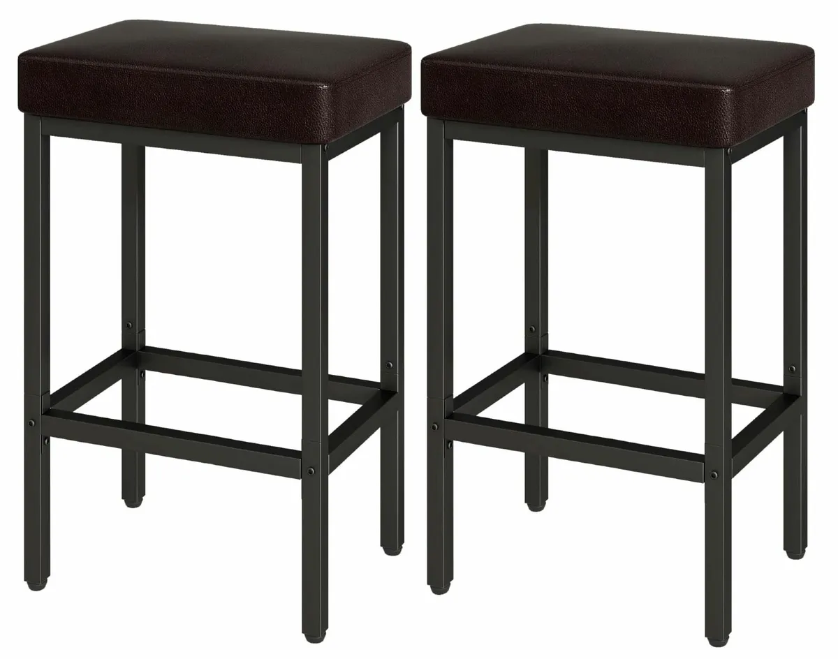 Set of 2 Bar Stools, Dark Brown Breakfast Kitchen - Image 2
