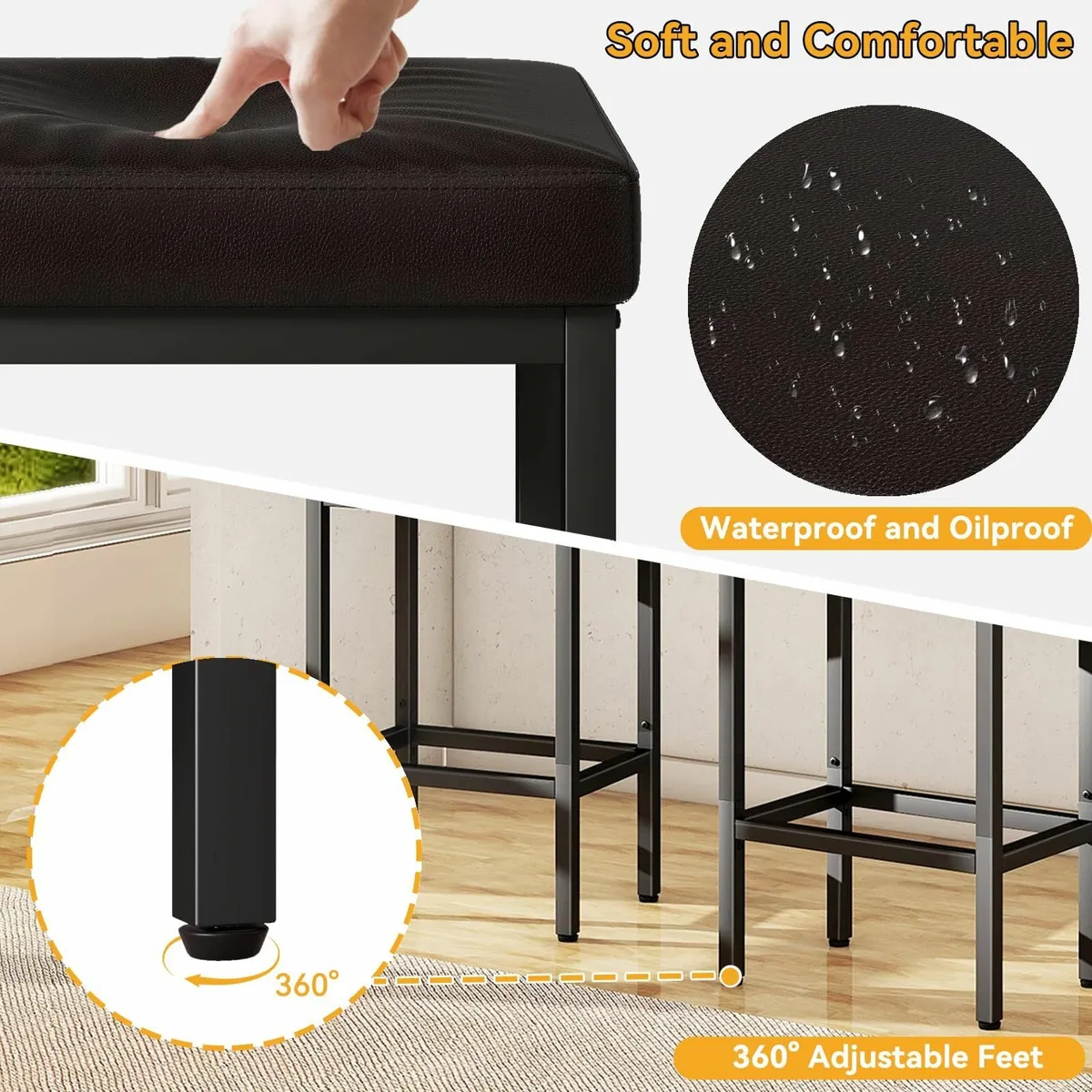 Set of 2 Bar Stools, Dark Brown Breakfast Kitchen - Image 4