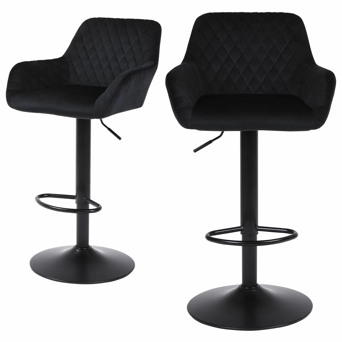 Bar Stools Set of 2 Adjustable Velvet Fabric - Image 2
