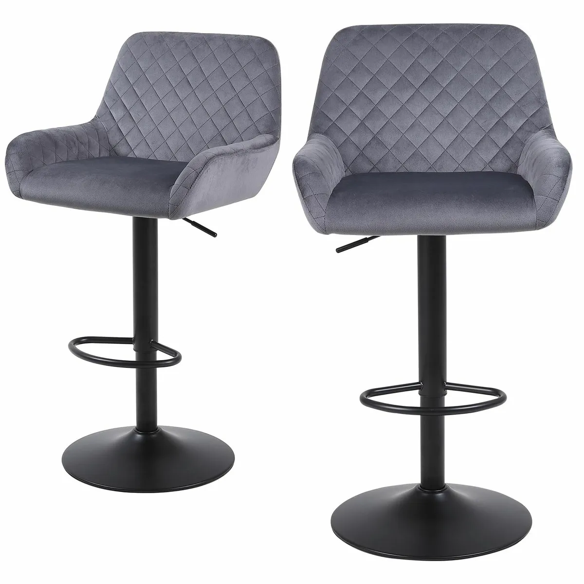 Bar Stools Set of 2 Adjustable Velvet Fabric - Image 1