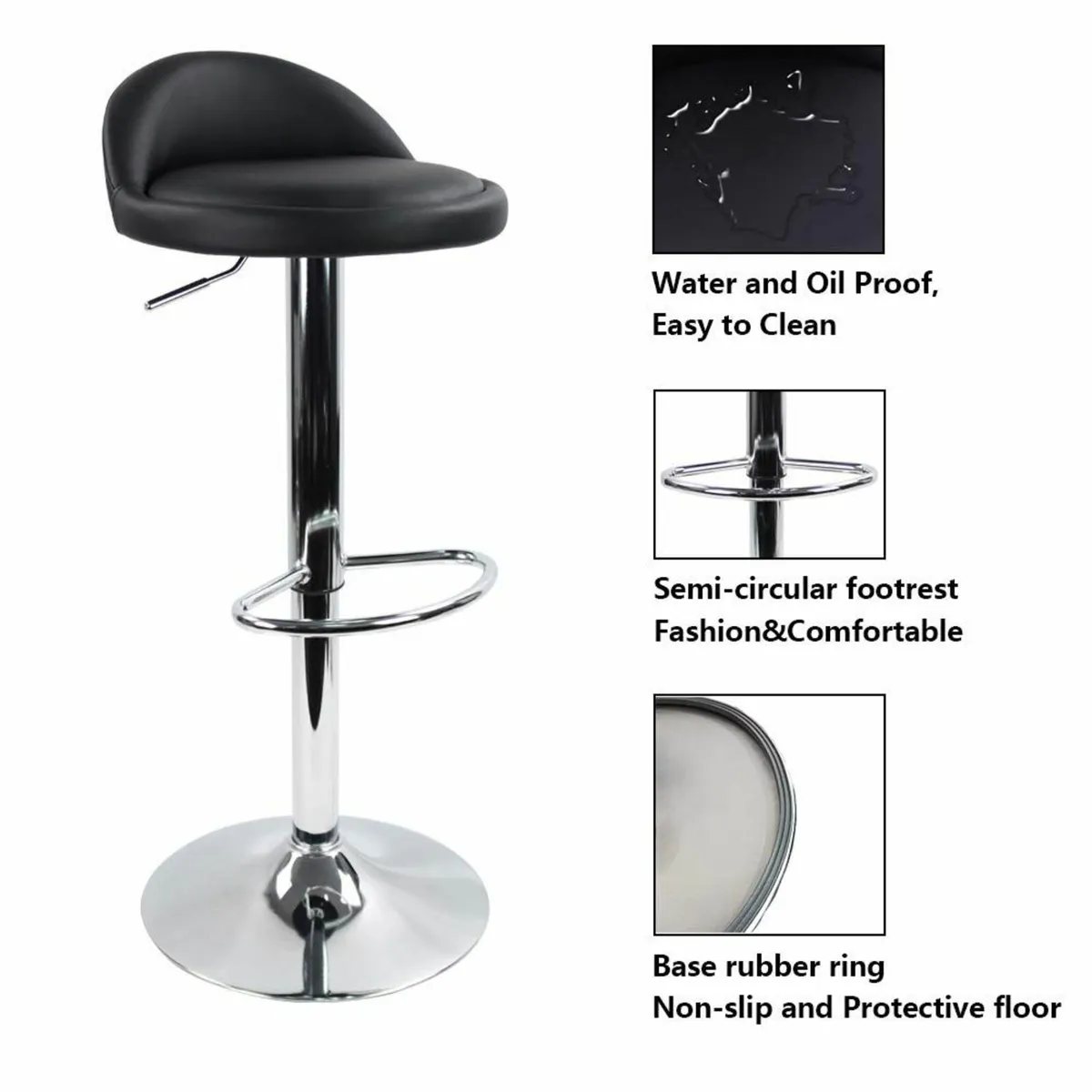 PU Leather Round Bar Stool Adjustable Swivel Pub - Image 4