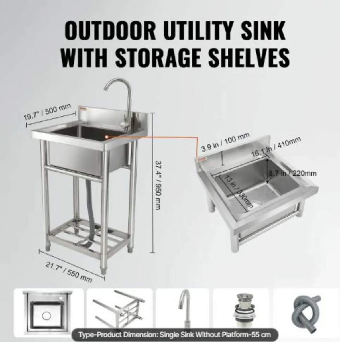 Stainless Steel Utility Sink, 1 Compartment Free - Image 2