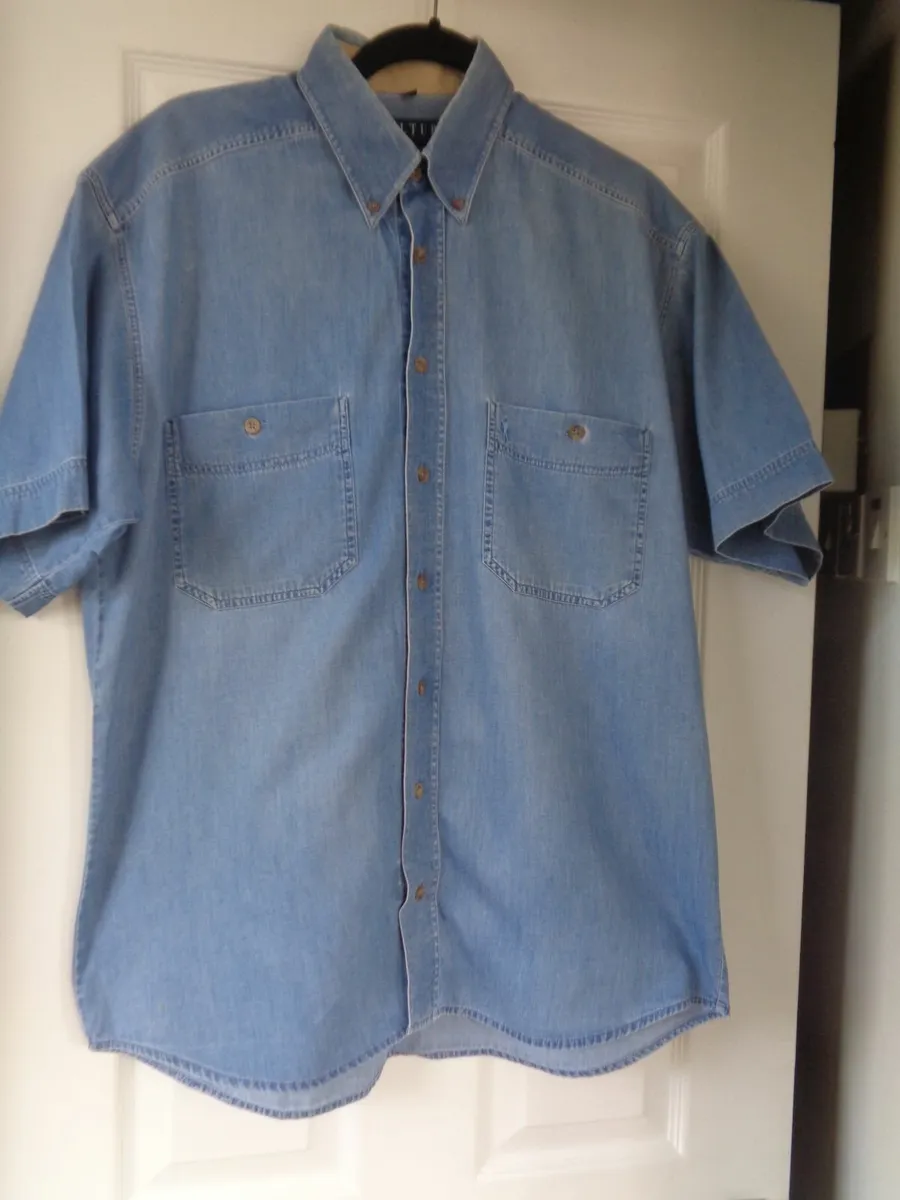 Mens Short Sleeved Denim Cotton Shirt for Sale - Image 2