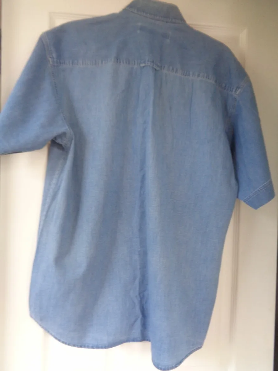 Mens Short Sleeved Denim Cotton Shirt for Sale - Image 3