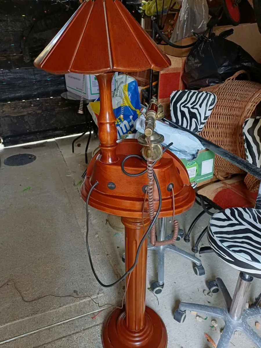 Vintage Wooden Pedestal Phone/Lamp - Image 3