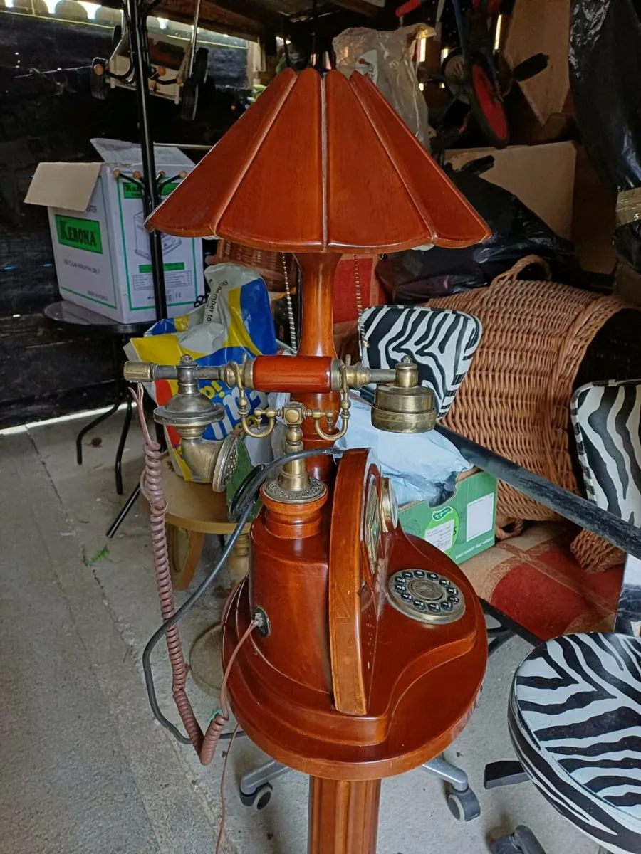 Vintage Wooden Pedestal Phone/Lamp - Image 4