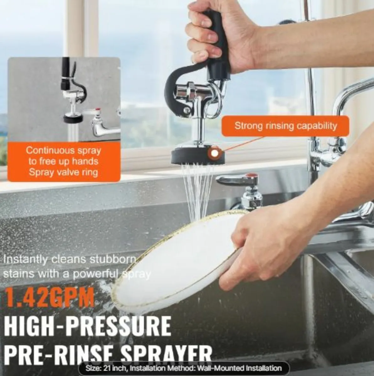Commercial Faucet with Pre-Rinse Sprayer,21"Height - Image 3