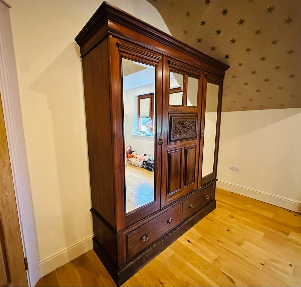 Antique Double Door Mirrored Wardrobe - Image 1