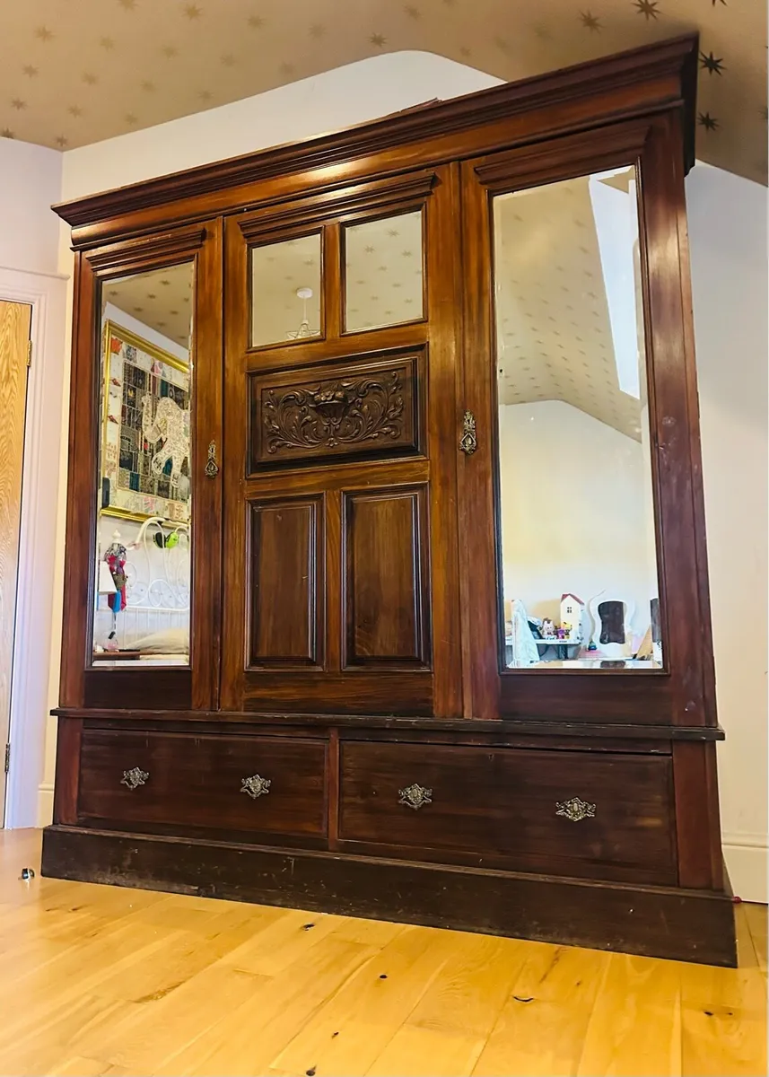 Antique Double Door Mirrored Wardrobe - Image 2