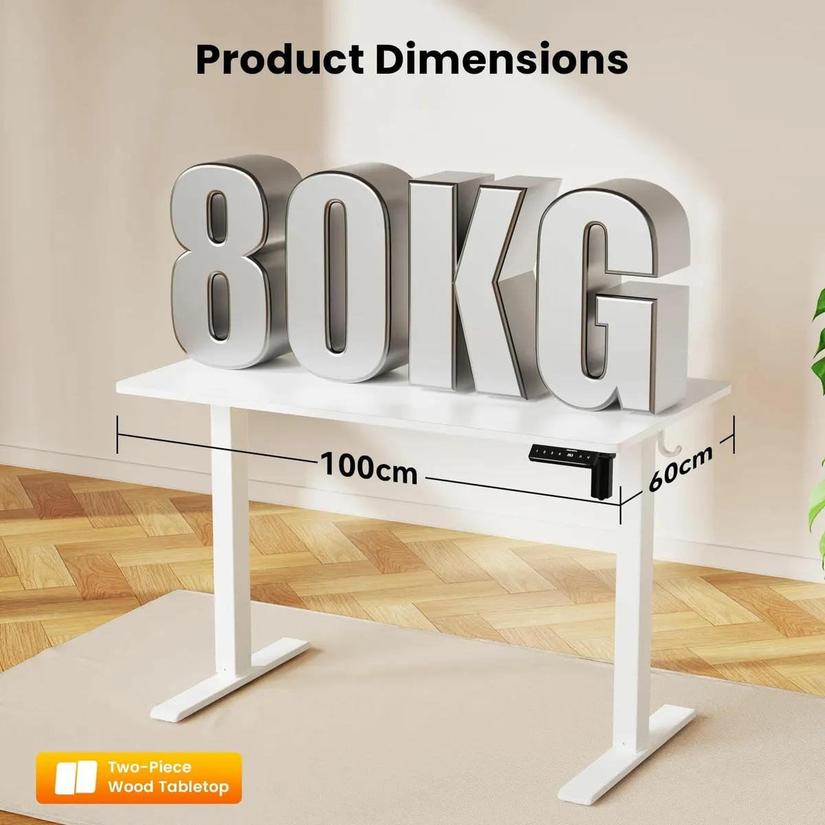 100 x 60 cm Standing Desk Electric Height - Image 2