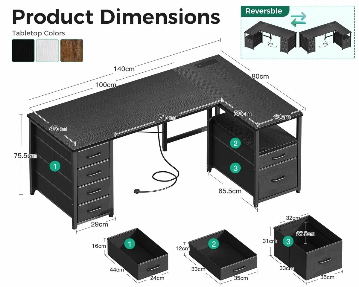 Computer Corner Desk with Drawers 140x70 cm L - Image 3