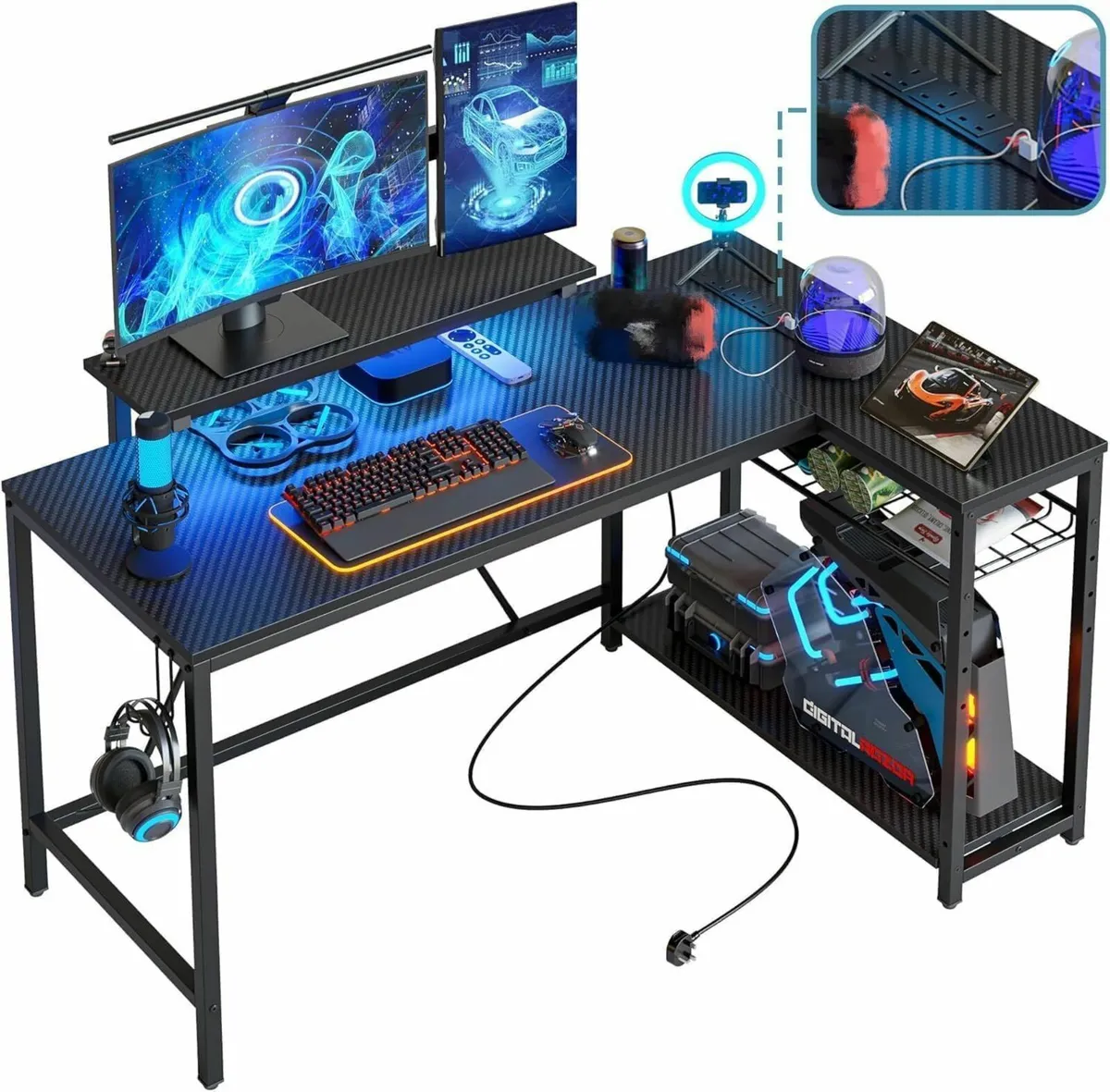 132.5CM L-Shaped Workstation with Carbon Fibre - Image 1
