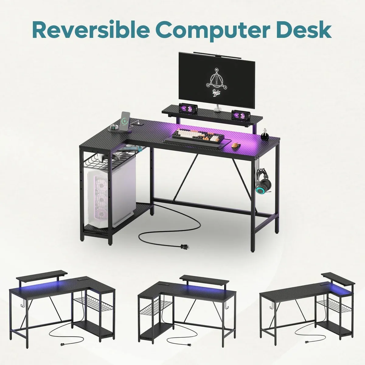 132.5CM L-Shaped Workstation with Carbon Fibre - Image 4