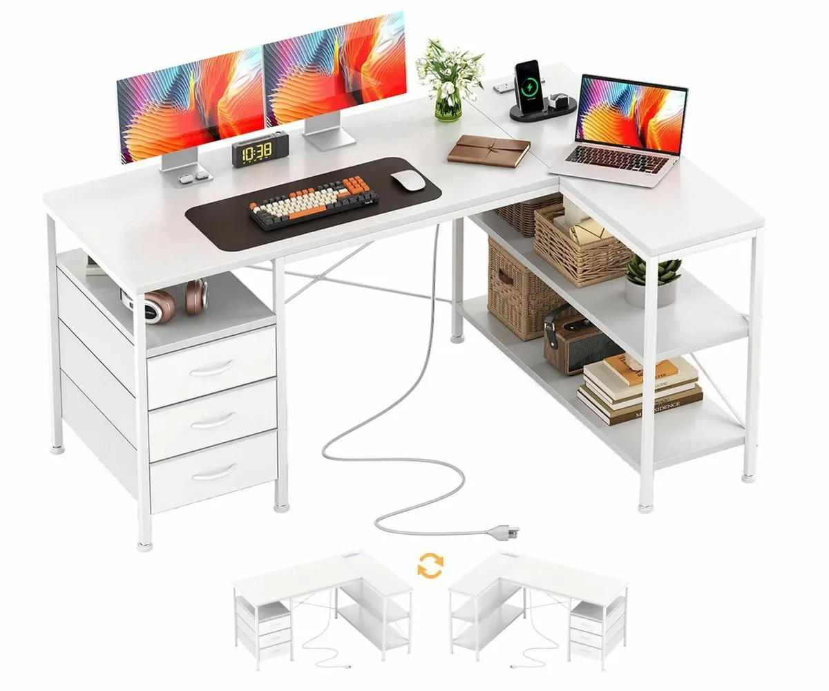 120cm Corner Desk with Drawers Reversible L - Image 1