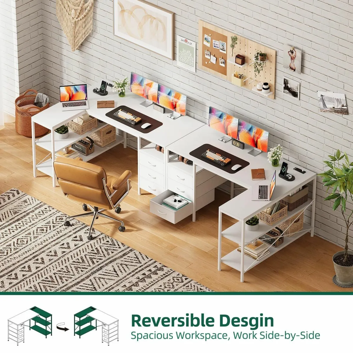 120cm Corner Desk with Drawers Reversible L - Image 4