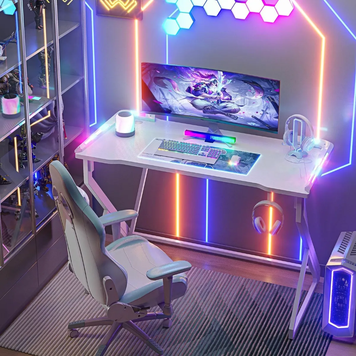 Gaming Desk with LED Armor 100x50 cm RGB Computer - Image 2