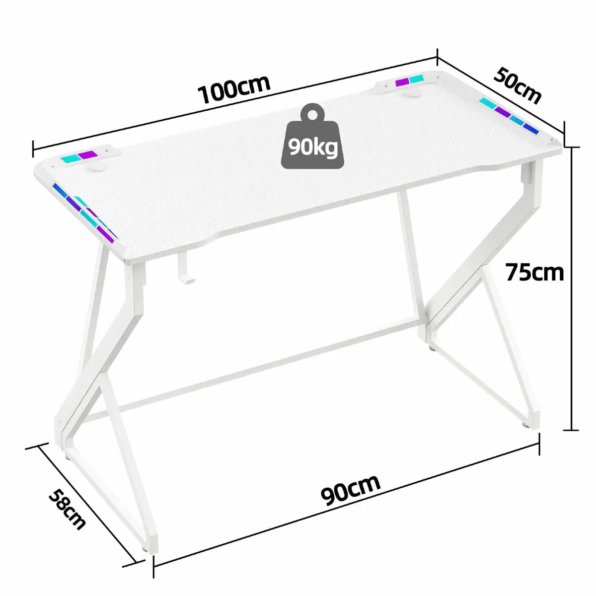 Gaming Desk with LED Armor 100x50 cm RGB Computer - Image 3
