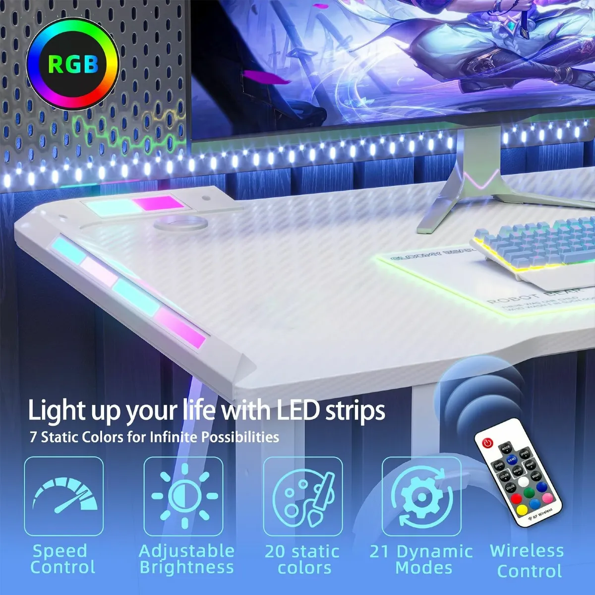 Gaming Desk with LED Armor 100x50 cm RGB Computer - Image 4