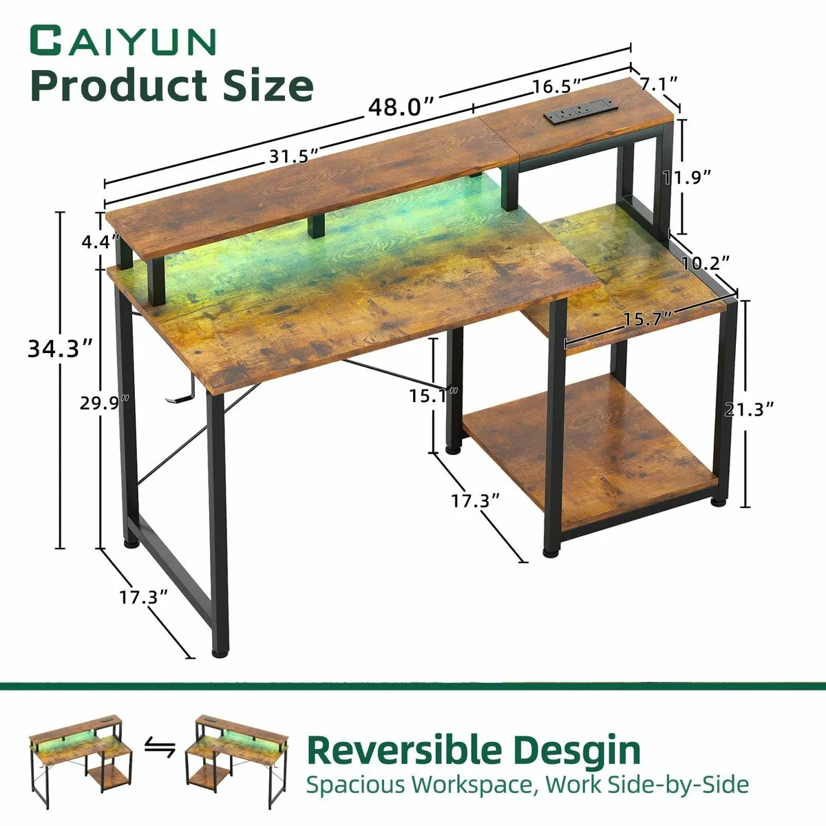 Computer Desk with Printer Stand 48 Inch Power - Image 3