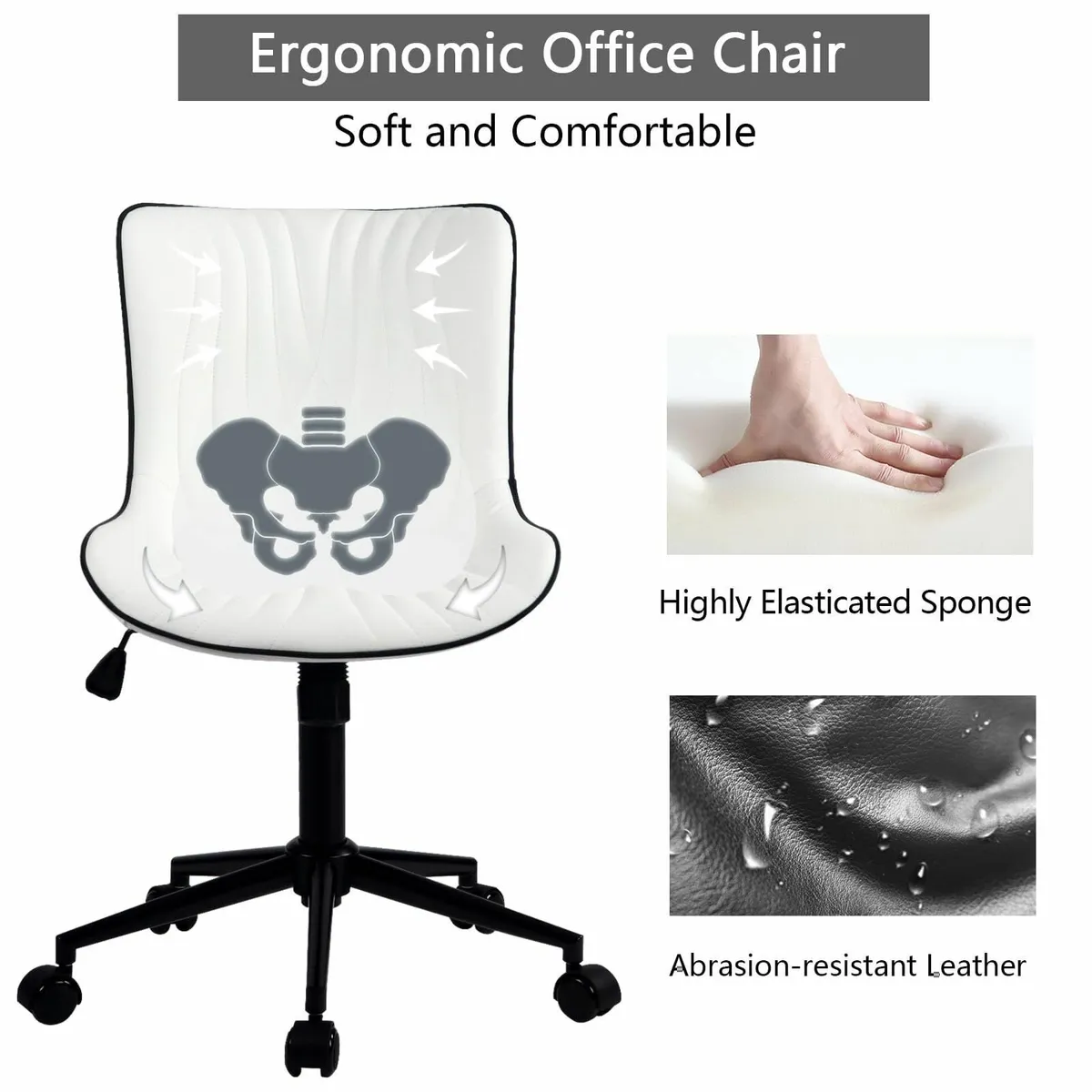 Adjustable Office Chair Leather Computer Desk - Image 4