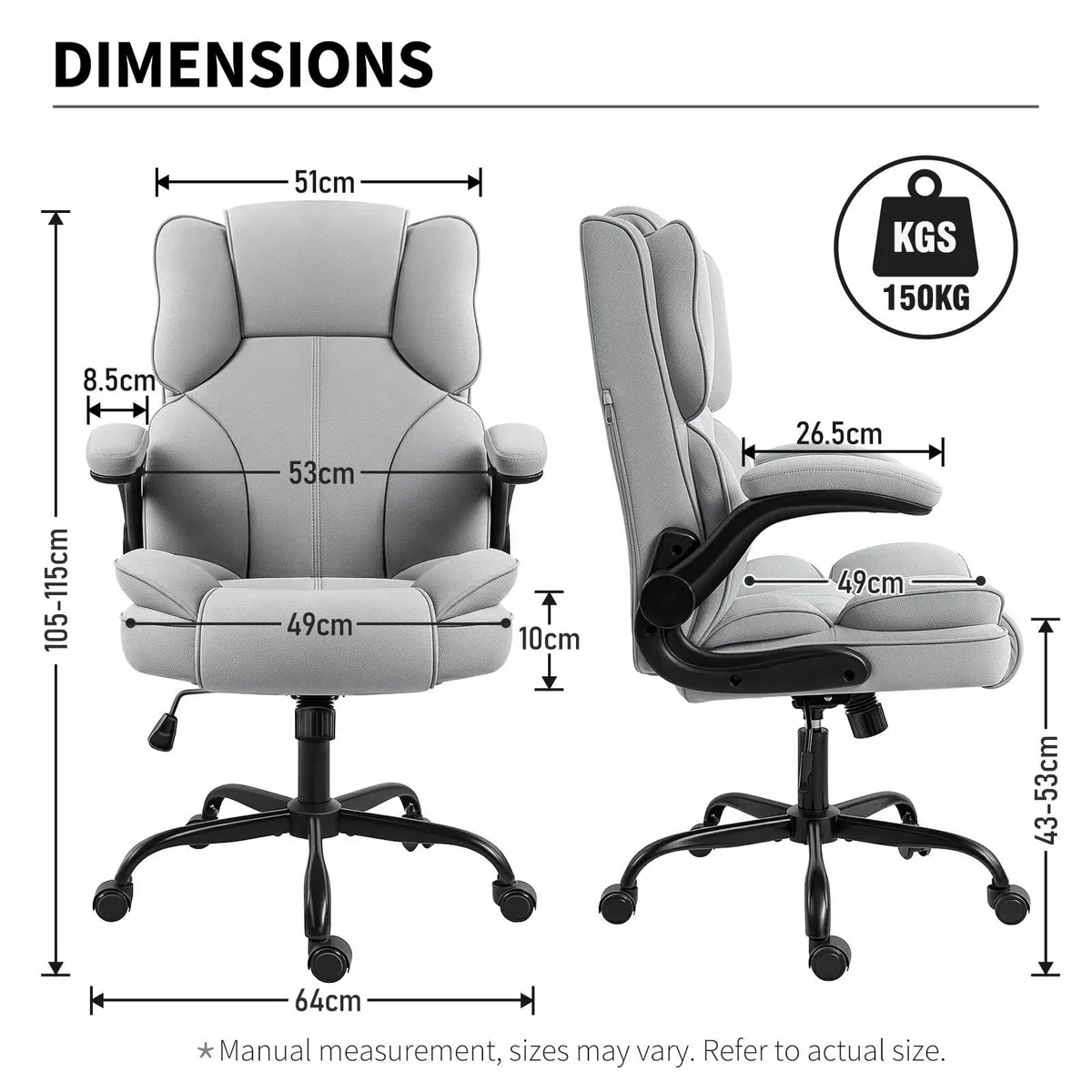 Office Chair Desk with 90degrees Flip up Armrest - Image 3