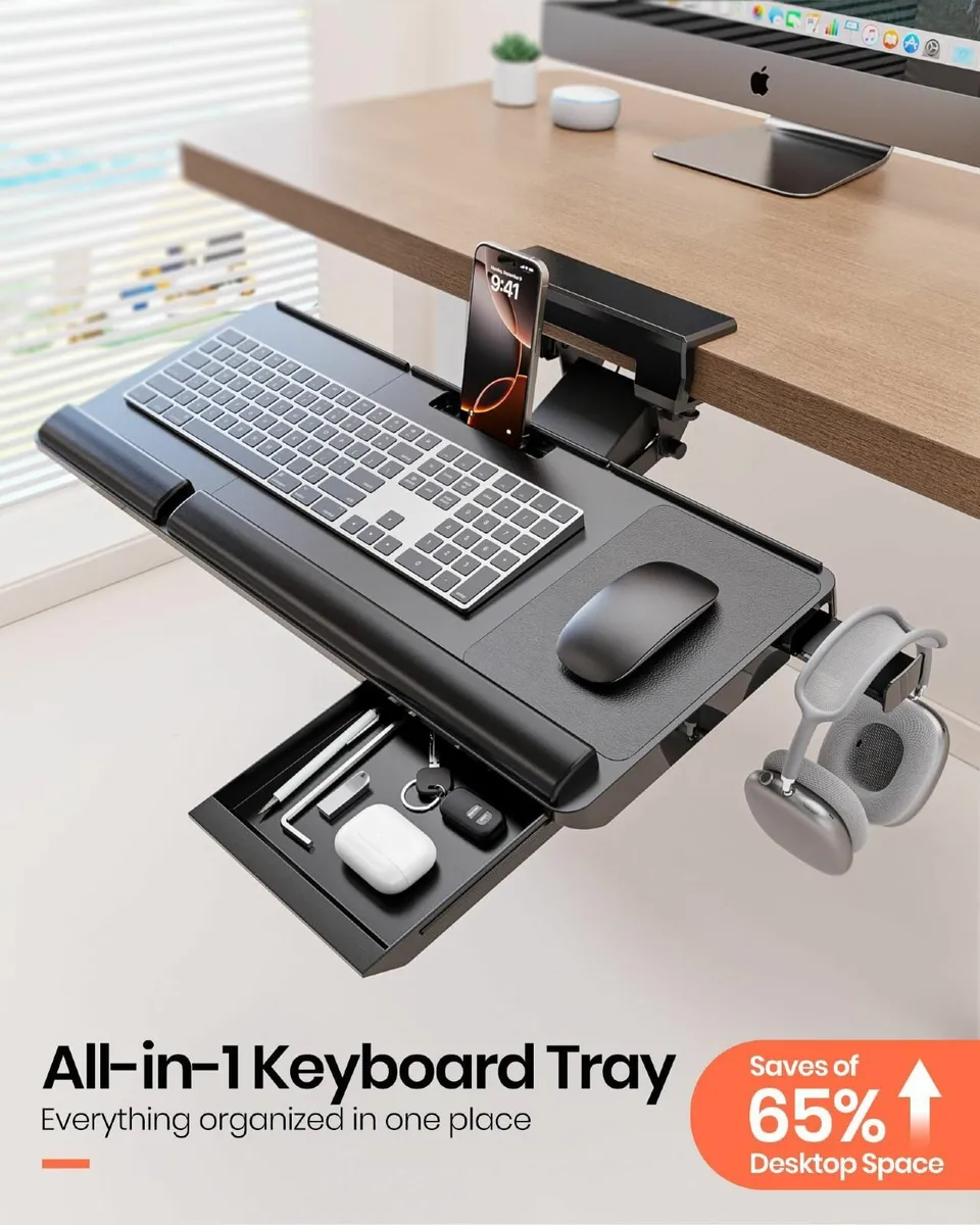 Upgraded Ergonomic Keyboard Tray Under Desk - - Image 3