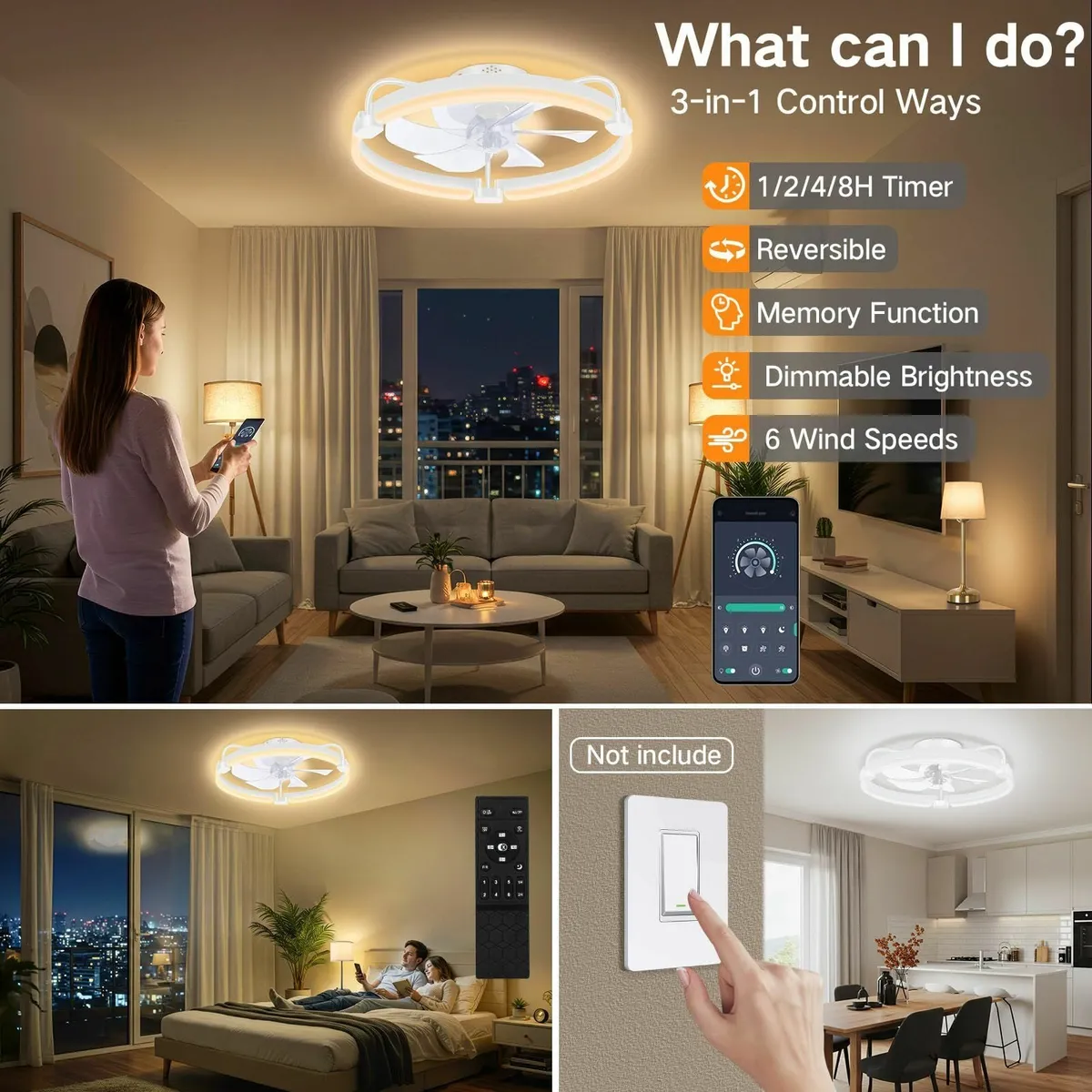 50cm Ceiling Fans with Lights and Remote 6 Speeds - Image 3