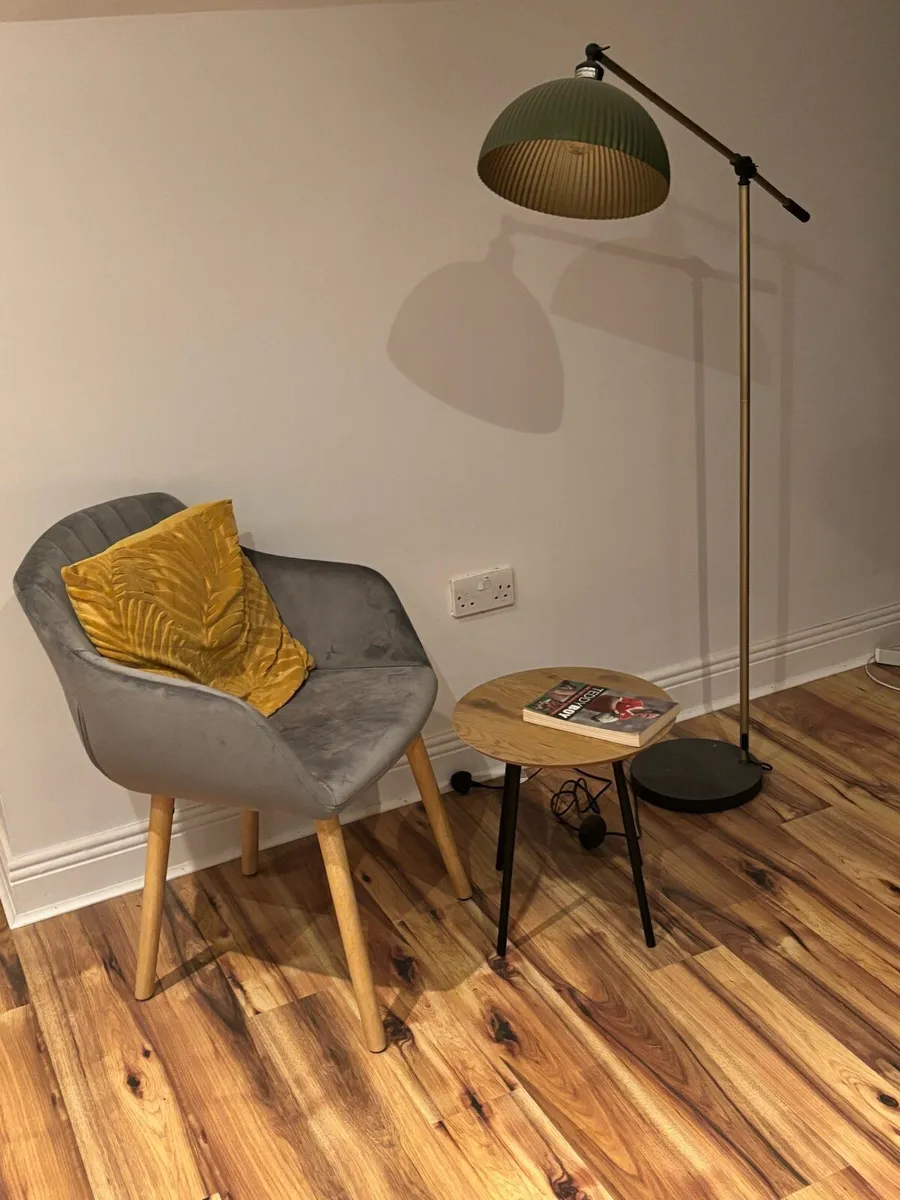 Table chair and reading lamp