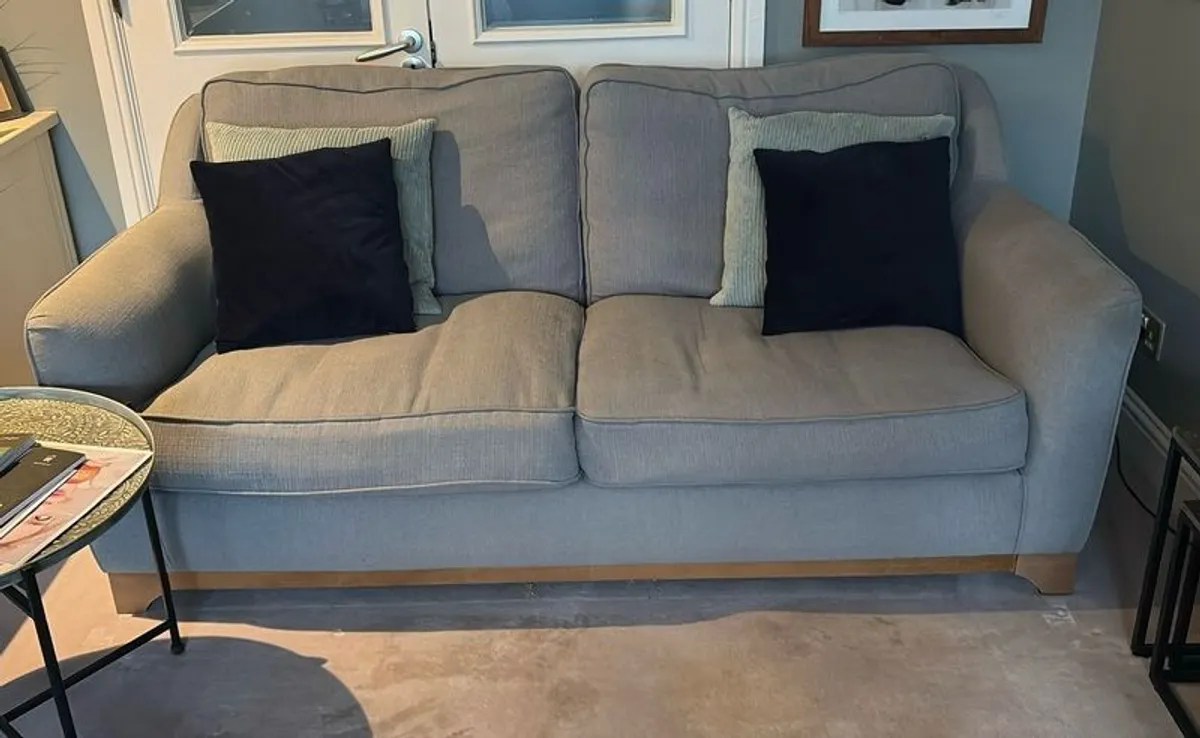 Three gray 2/3 seater sofas & matching footstool - Image 1