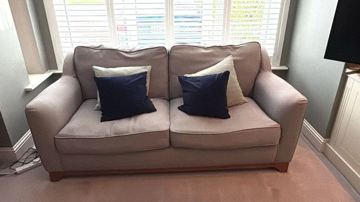 Three gray 2/3 seater sofas & matching footstool - Image 4