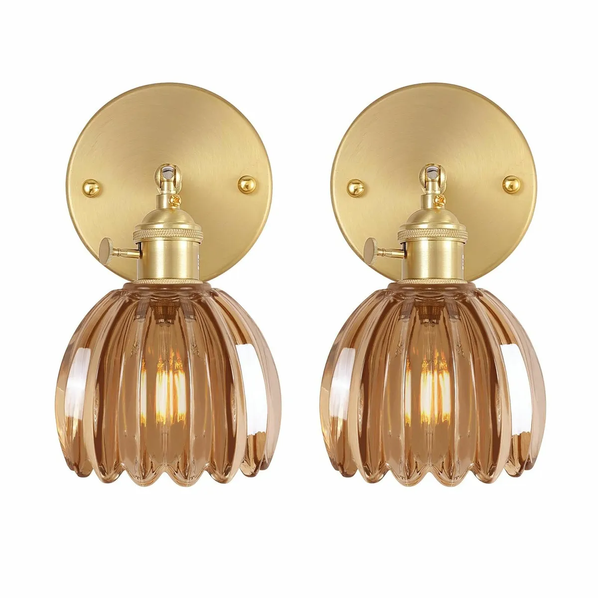 Vintage Wall Lights Set of 2 Lamps Indoor Gold - Image 1