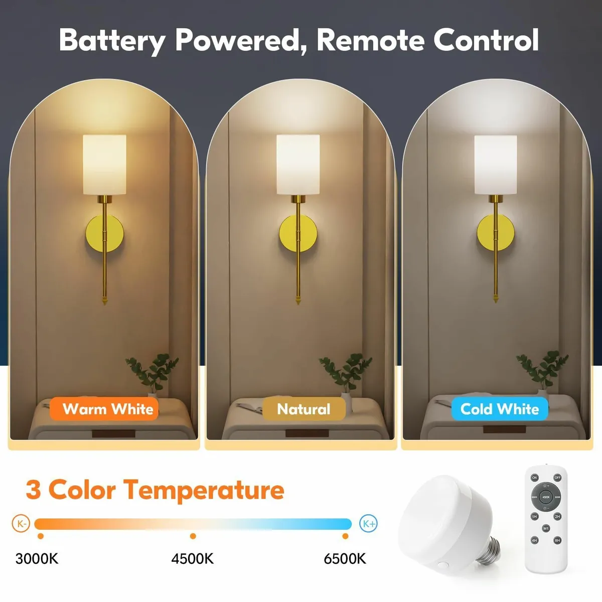 Battery Operated Wall Lights Gold Wireless - Image 2