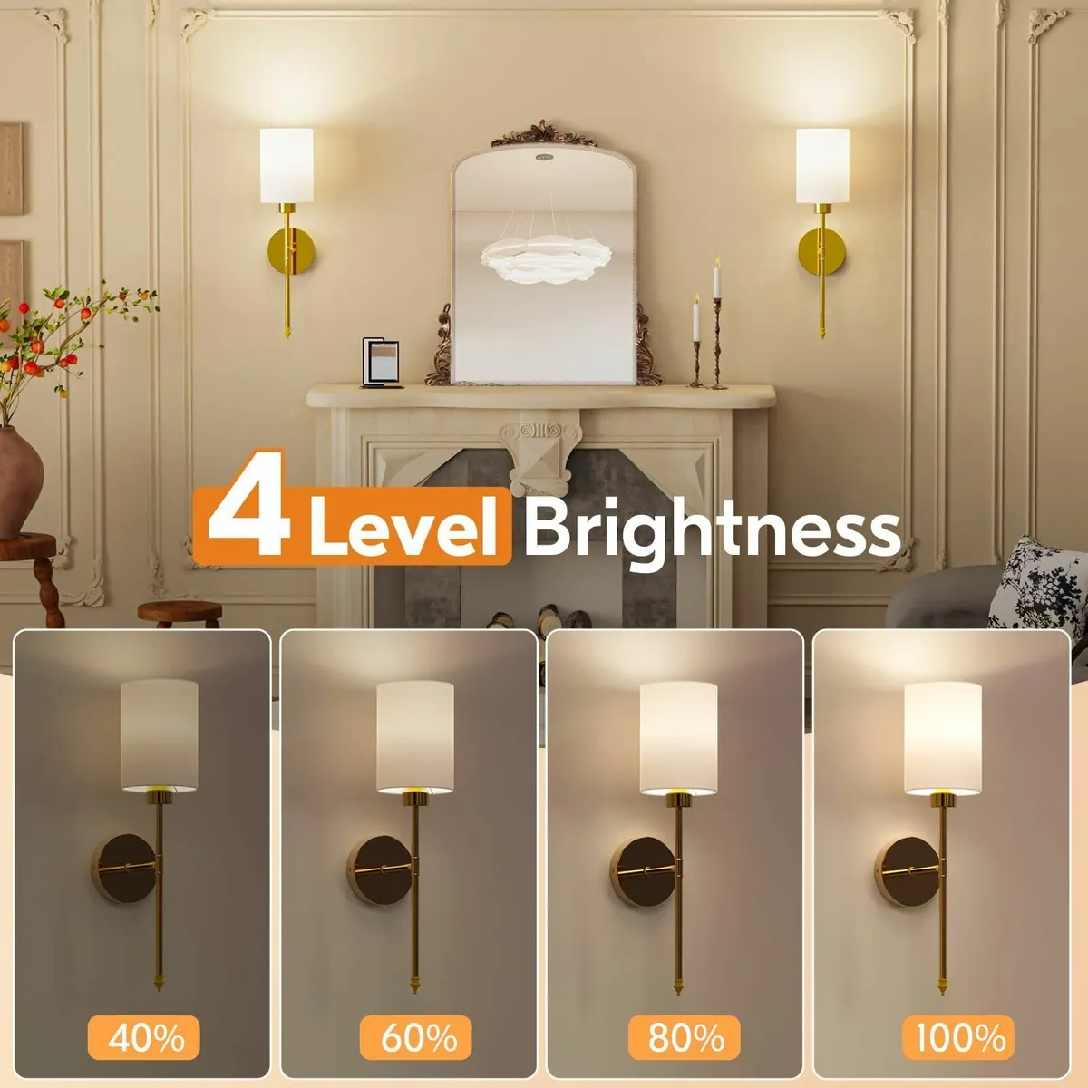 Battery Operated Wall Lights Gold Wireless - Image 3