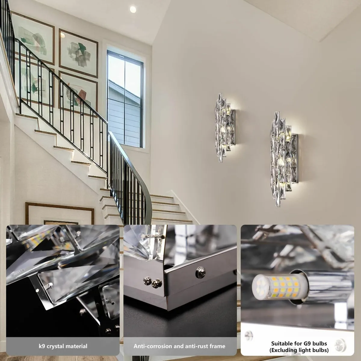 Crystal Wall Light Sconce Modern Luxury Chrome - Image 2