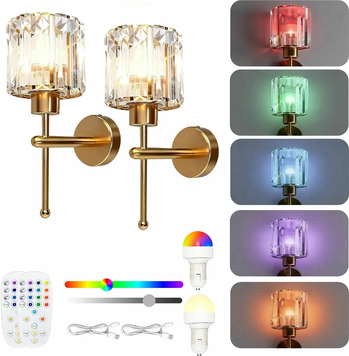 Battery Operated Wall Sconce Set of Two Crystal - Image 1