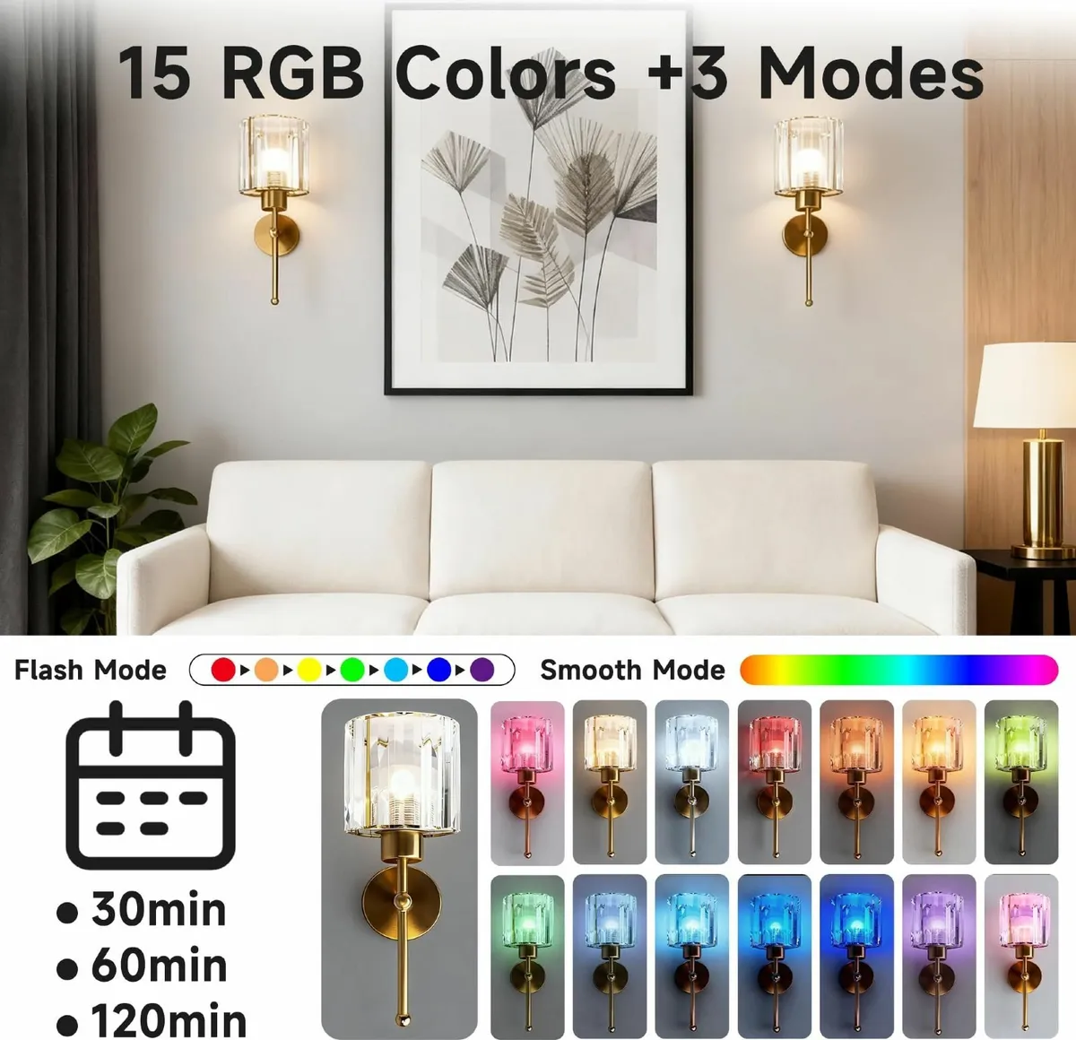 Battery Operated Wall Sconce Set of Two Crystal - Image 4