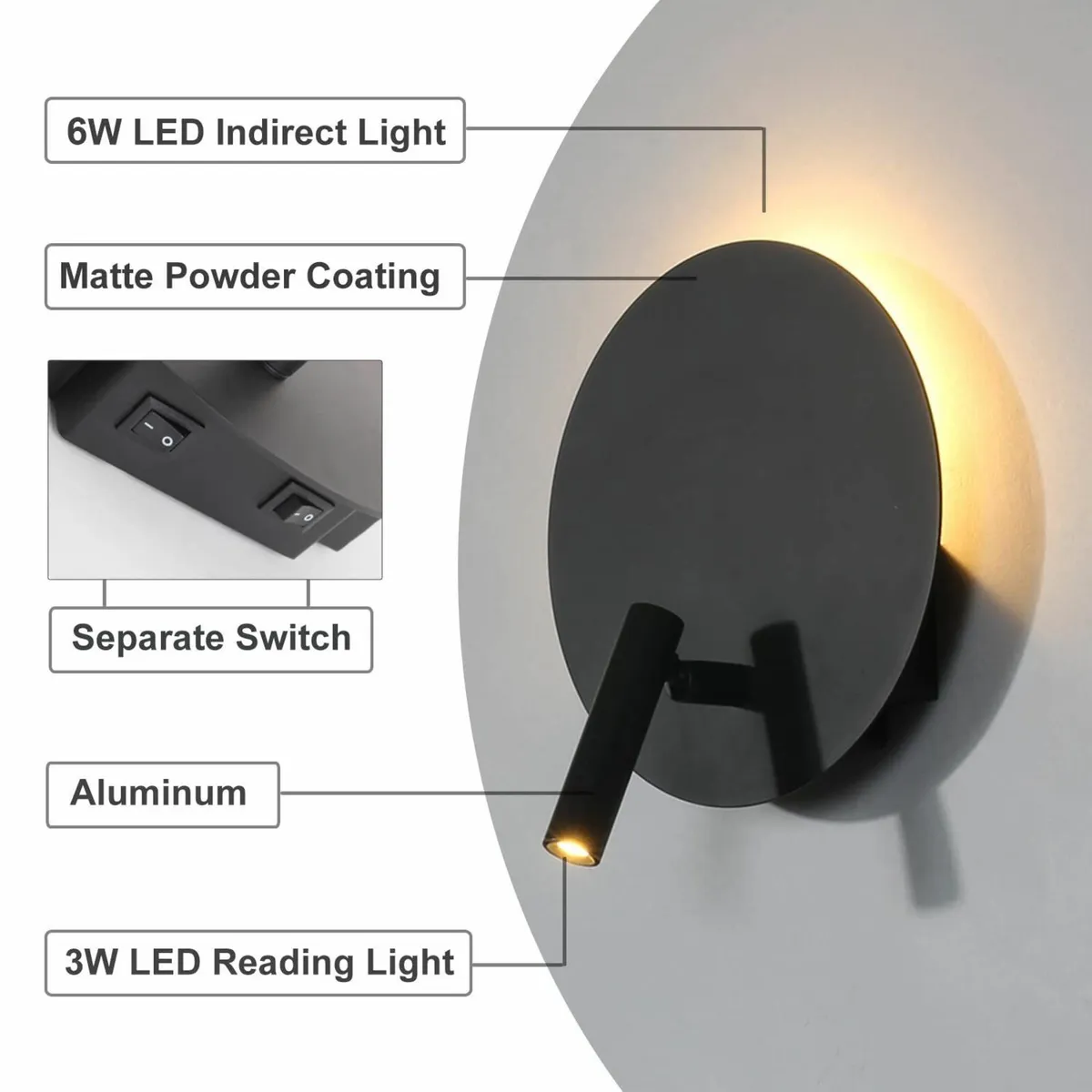 Wall Mounted Reading Lamp Black Indoor Lights - Image 2