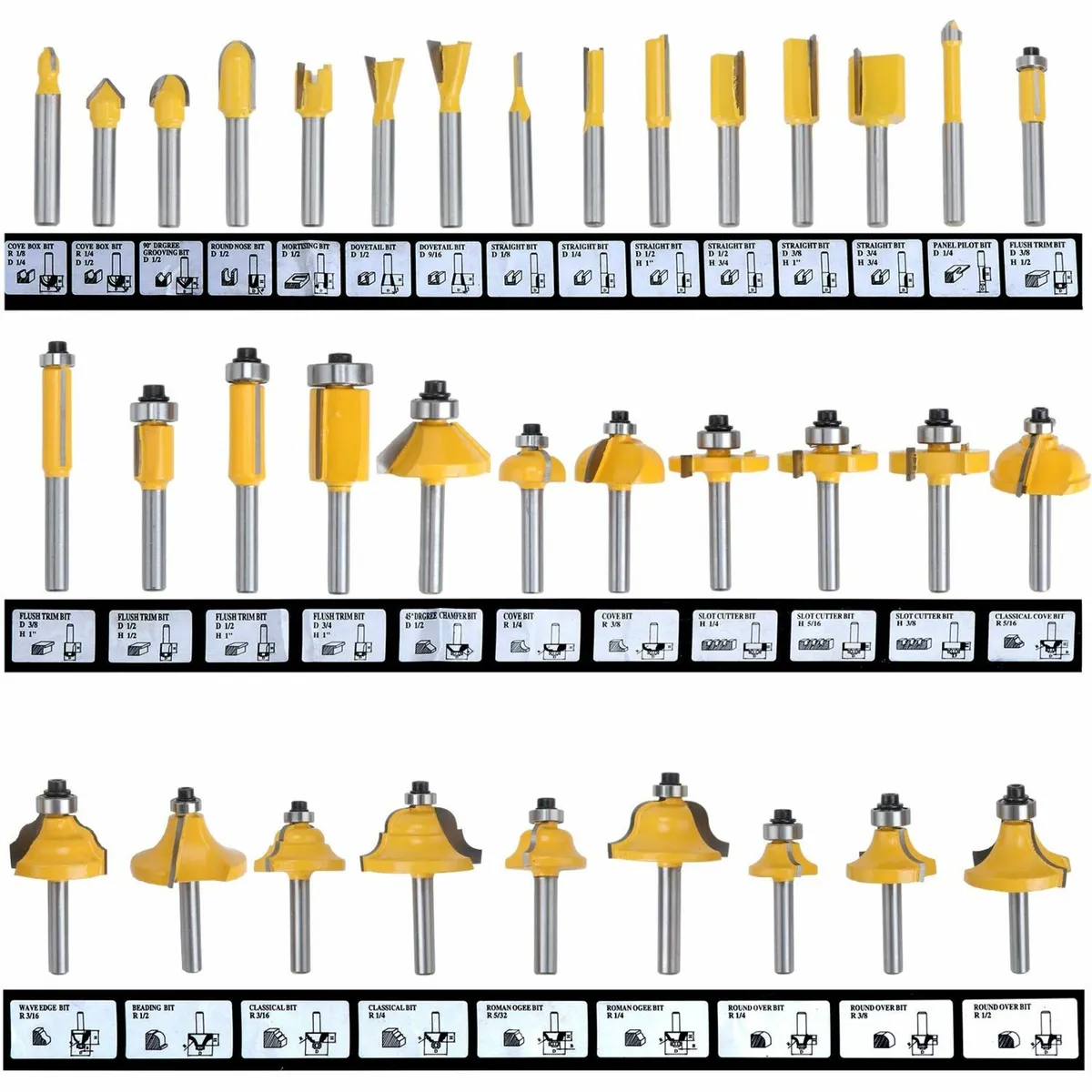 35 PCS Router Bits 1/4 shank for Palm Router Tool