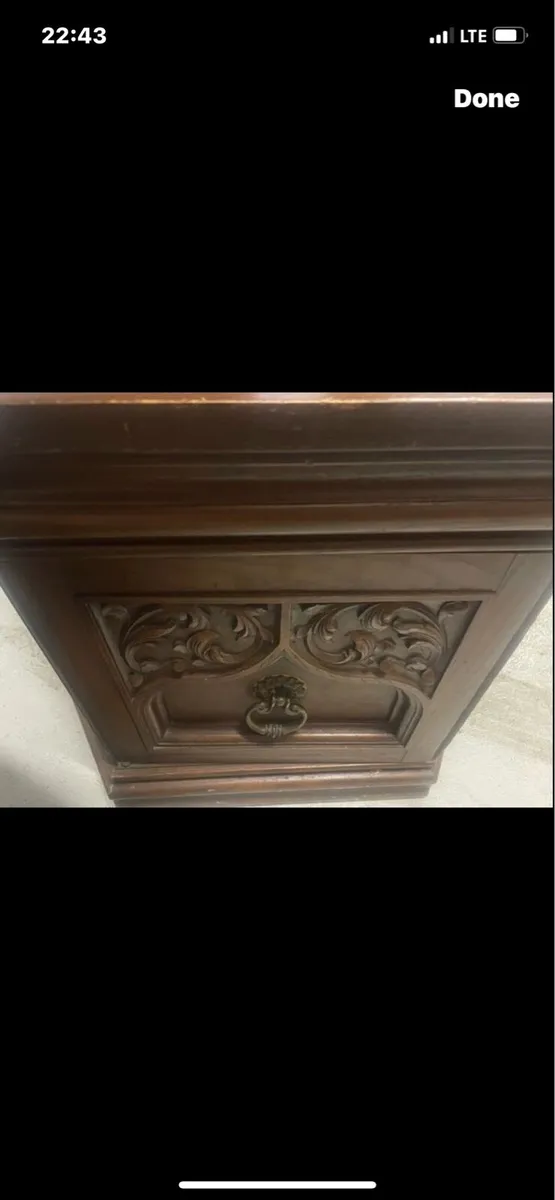 Hexagon antique table and storage - Image 4