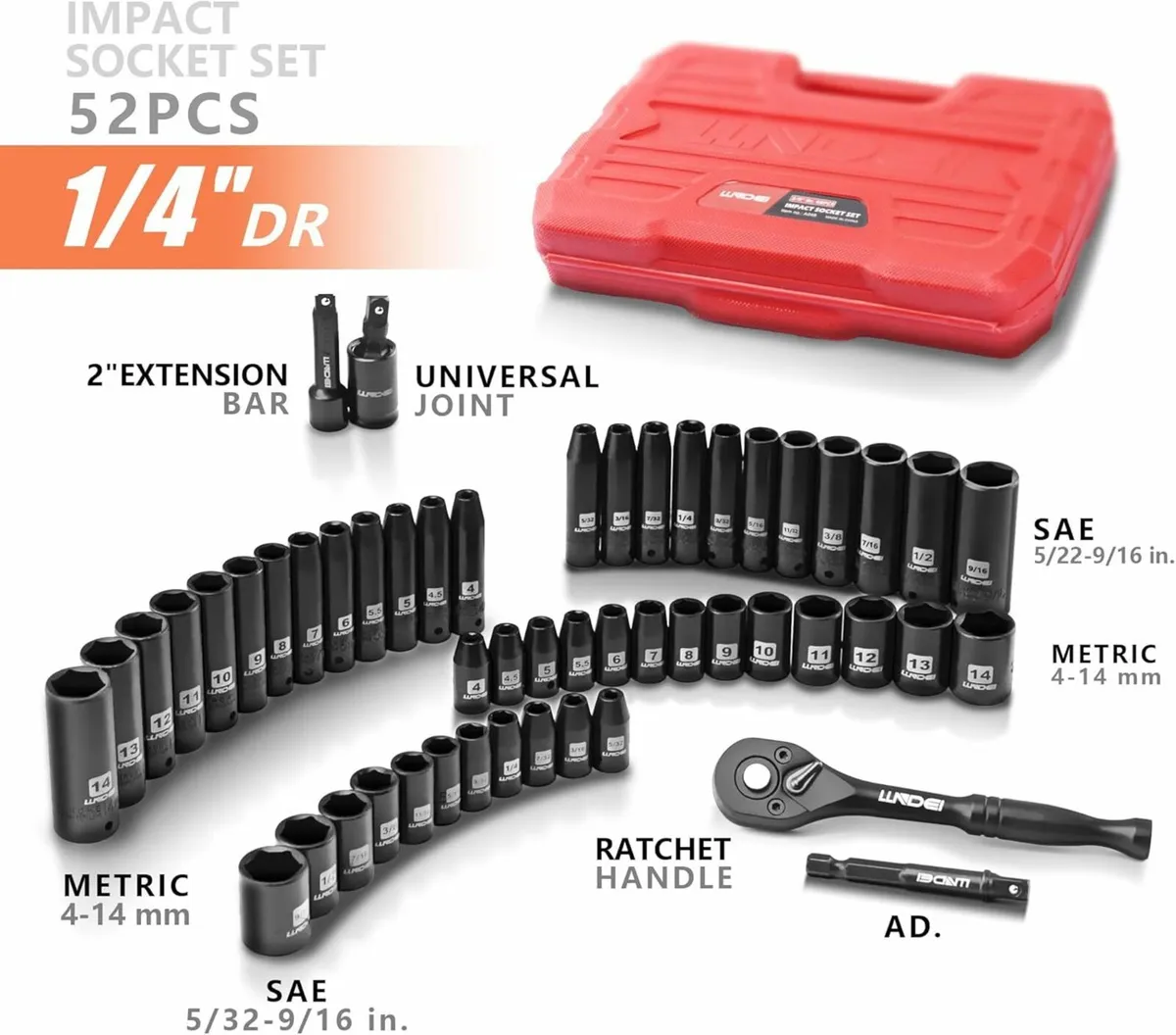 1/4-Inch Drive Impact Socket Set, 52 PCS Mechanic - Image 1