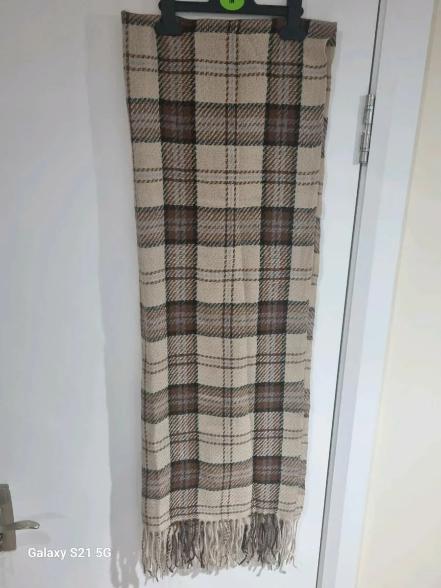 Zara Beige and Brown Plaid Scarf - Image 1
