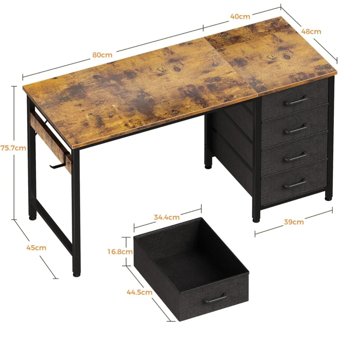 Computer Desk with Drawers, 120 x 48 cm Office Des - Image 2