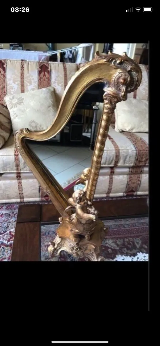 Antique Harp Shaped Tabletop Mirror - Image 1